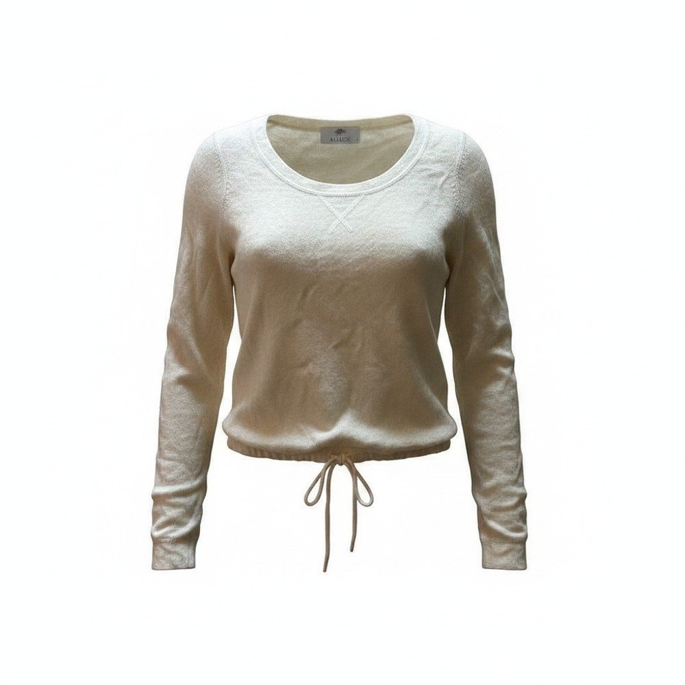 Allude Cashmere Sweater Womens XS Cream‎ Drawstring Minimalist Quiet Luxury Cozy